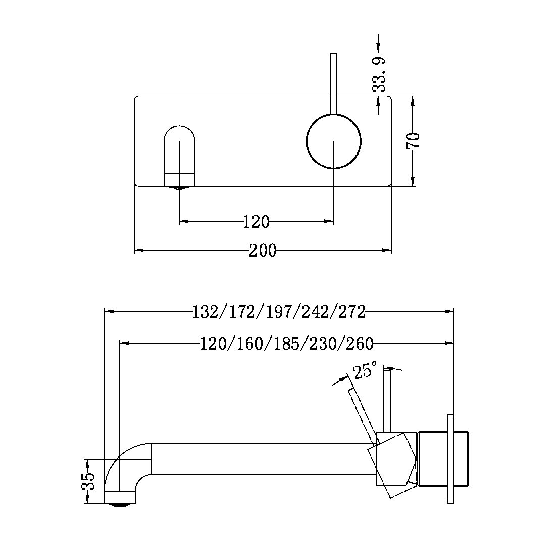 MECCA WALL BASIN/BATH MIXER HANDLE UP 120/160/185/230/260MM TRIM KITS ONLY MATTE WHITE (NR221910b120/160/185/230/260TMW)