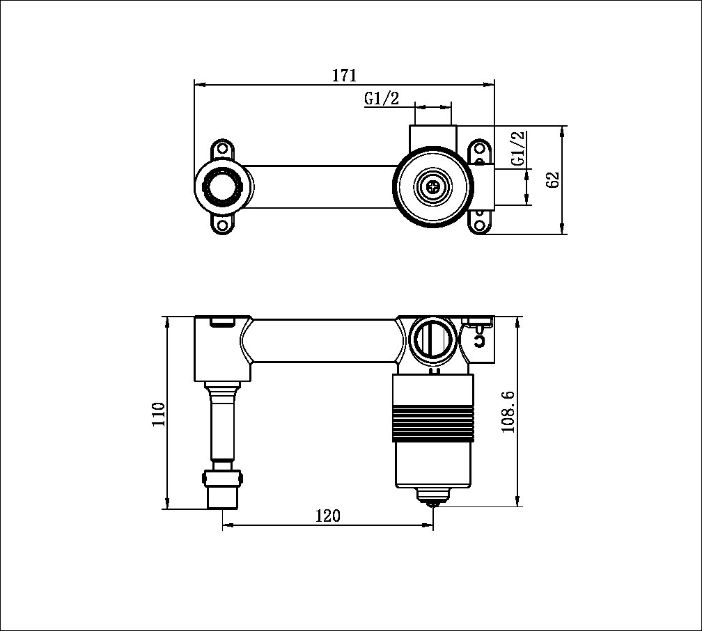PREMIUM 35MM UNIVERSAL WALL BASIN/BATH MIXER HANDLE UP BODY ONLY (NRUB001AP)