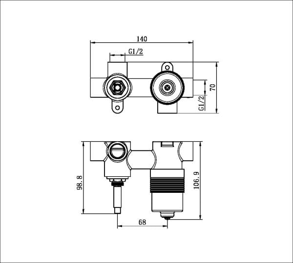 PREMIUM 35MM UNIVERSAL SHOWER MIXER WITH DIVERTOR HORIZONTAL BODY ONLY (NRUB003AP)