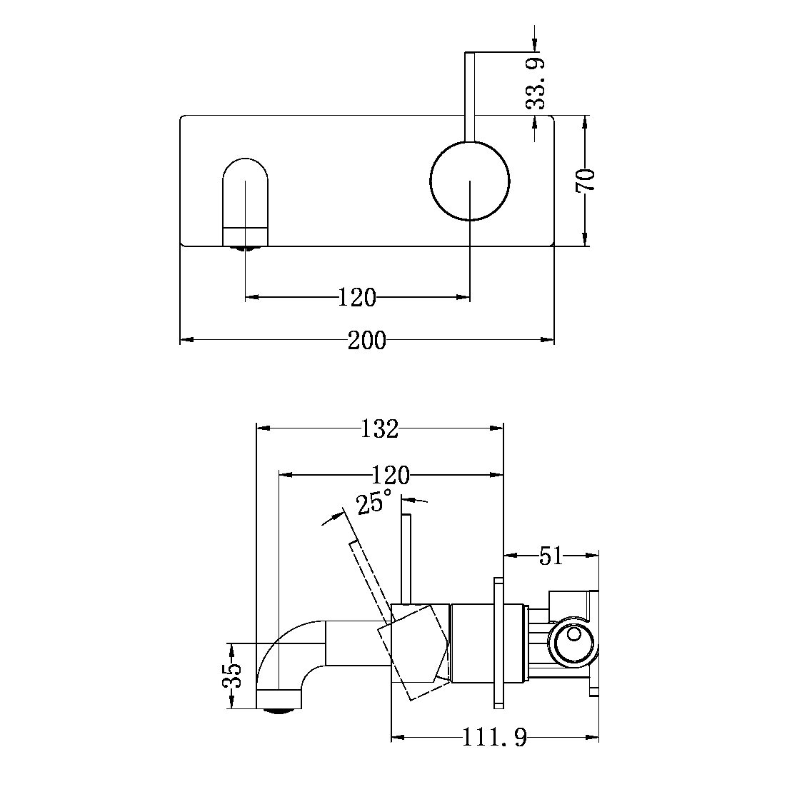MECCA WALL BASIN/BATH MIXER HANDLE UP 120/160/185/230/260 MM SPOUT BRUSHED NICKEL (NR221910b120/160/185/230/260 BN)