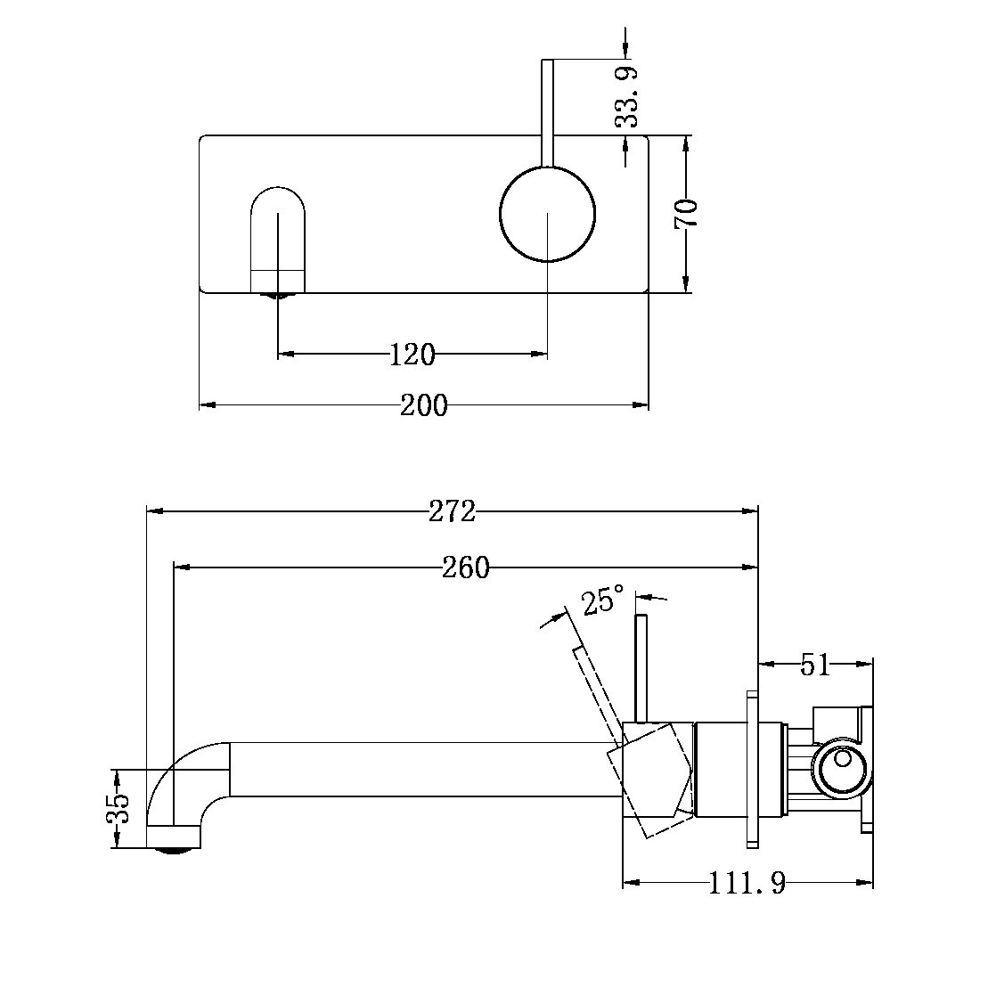 MECCA WALL BASIN/BATH MIXER HANDLE UP 120/160/185/230/260 MM SPOUT BRUSHED NICKEL (NR221910b120/160/185/230/260 BN)