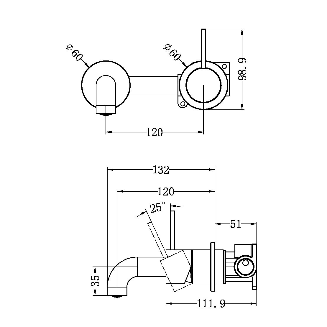 MECCA WALL BASIN/BATH MIXER SEPARATE BACK PLATE HANDLE UP 120/160/185/230/260 MM SPOUT MATTE WHITE (NR221910d120/160/185/230/260 MW)