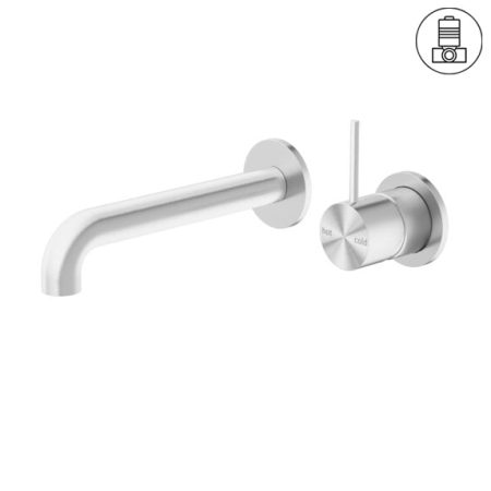 MECCA WALL BASIN/BATH MIXER SEPARATE BACK PLATE HANDLE UP 120/160/185/230/260 MM SPOUT BRUSHED NICKEL (NR221910d120/160/185/230/260 BN)