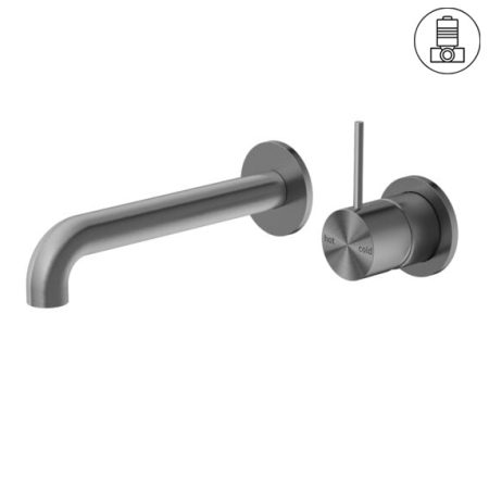 MECCA WALL BASIN/BATH MIXER SEPARATE BACK PLATE HANDLE UP 120/160/185/230/260 MM SPOUT GUN METAL (NR221910d120/160/185/230/260 GM)