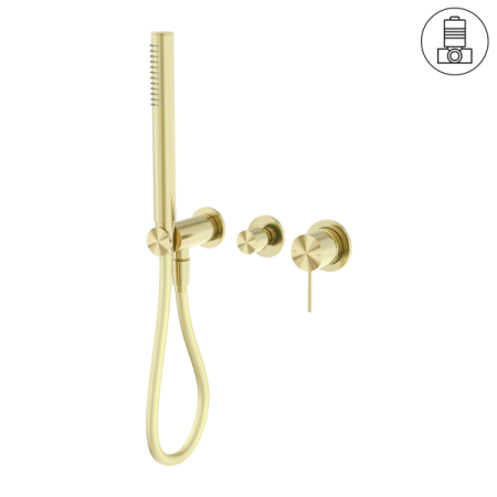 MECCA SHOWER MIXER WITH DIVERTOR SYSTEM SEPARATE BACK PLATE SHOWER FAUCET SET WITH 2 HANDLES BRUSHED GOLD (NR221912fBG)