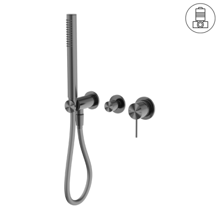 MECCA SHOWER MIXER WITH DIVERTOR SYSTEM SEPARATE BACK PLATE SHOWER FAUCET SET WITH 2 HANDLES GUN METAL (NR221912fGM)