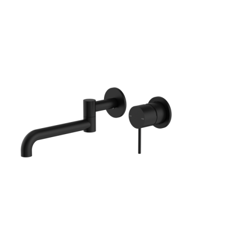 MECCA WALL BASIN/BATH MIXER SWIVEL SPOUT WALL MOUNTED FAUCETS 225MM MATTE BLACK (NR221910rMB)
