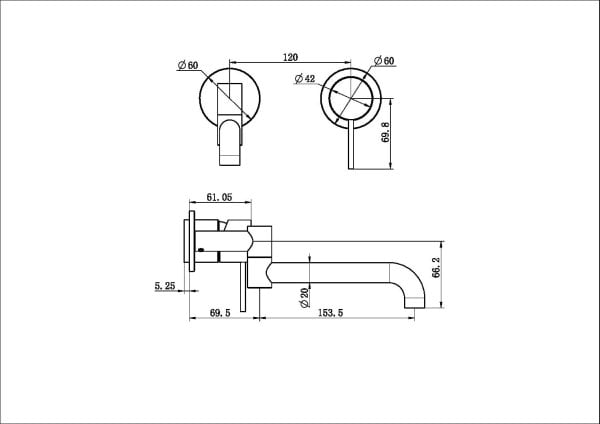 MECCA WALL BASIN/BATH MIXER SWIVEL SPOUT 225MM TRIM KIT ONLY BRUSHED NICKEL (NR221910rtBN)