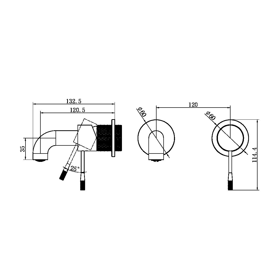 OPAL WALL BASIN/BATH MIXER WALL MOUNTED FAUCET 120/160/185/230/260 MM SPOUT SEPARATE BACK PLATE GRAPHITE (NR251907b120/160/185/230/260GR)