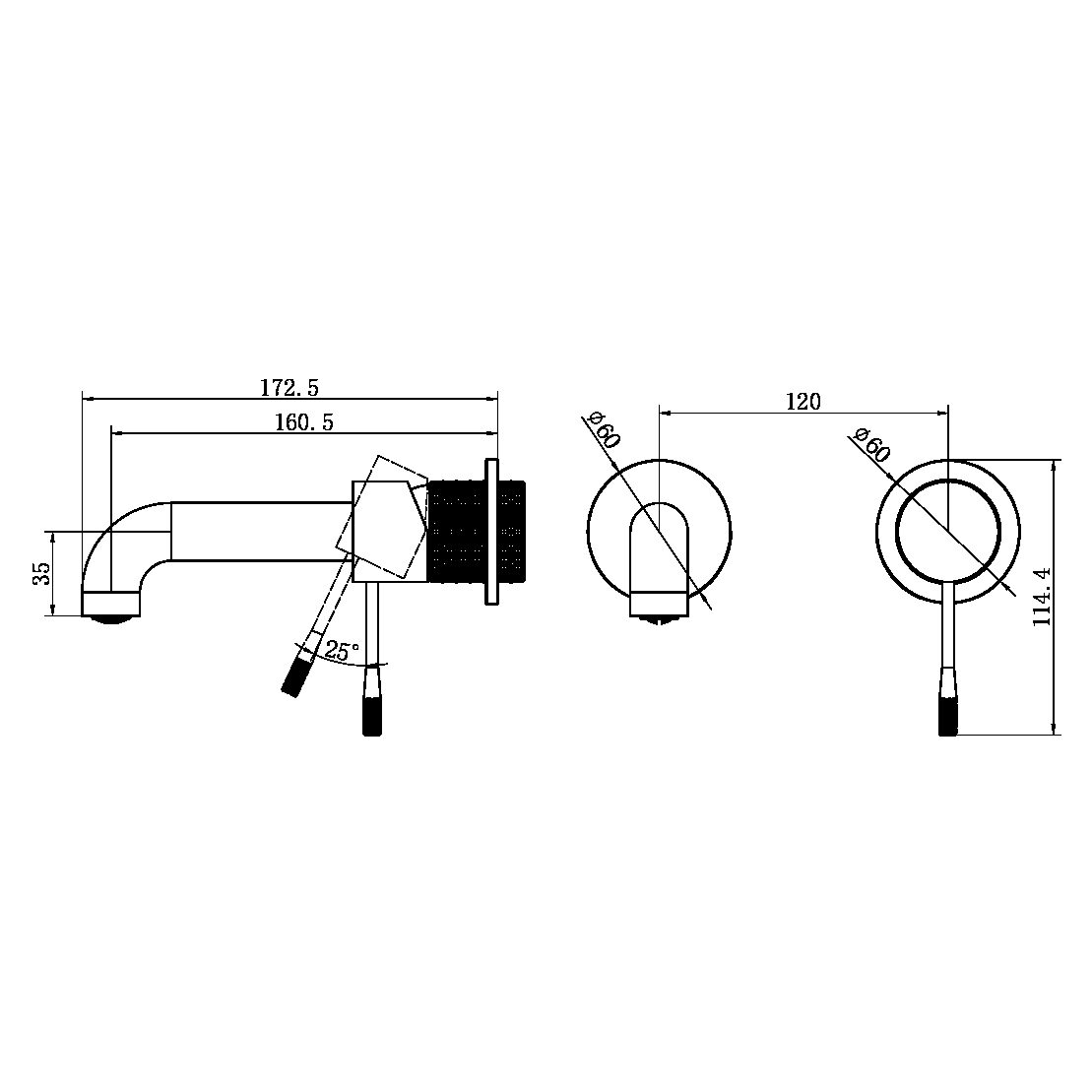 OPAL WALL BASIN/BATH MIXER WALL MOUNTED FAUCET 120/160/185/230/260 MM SPOUT SEPARATE BACK PLATE GRAPHITE (NR251907b120/160/185/230/260GR)