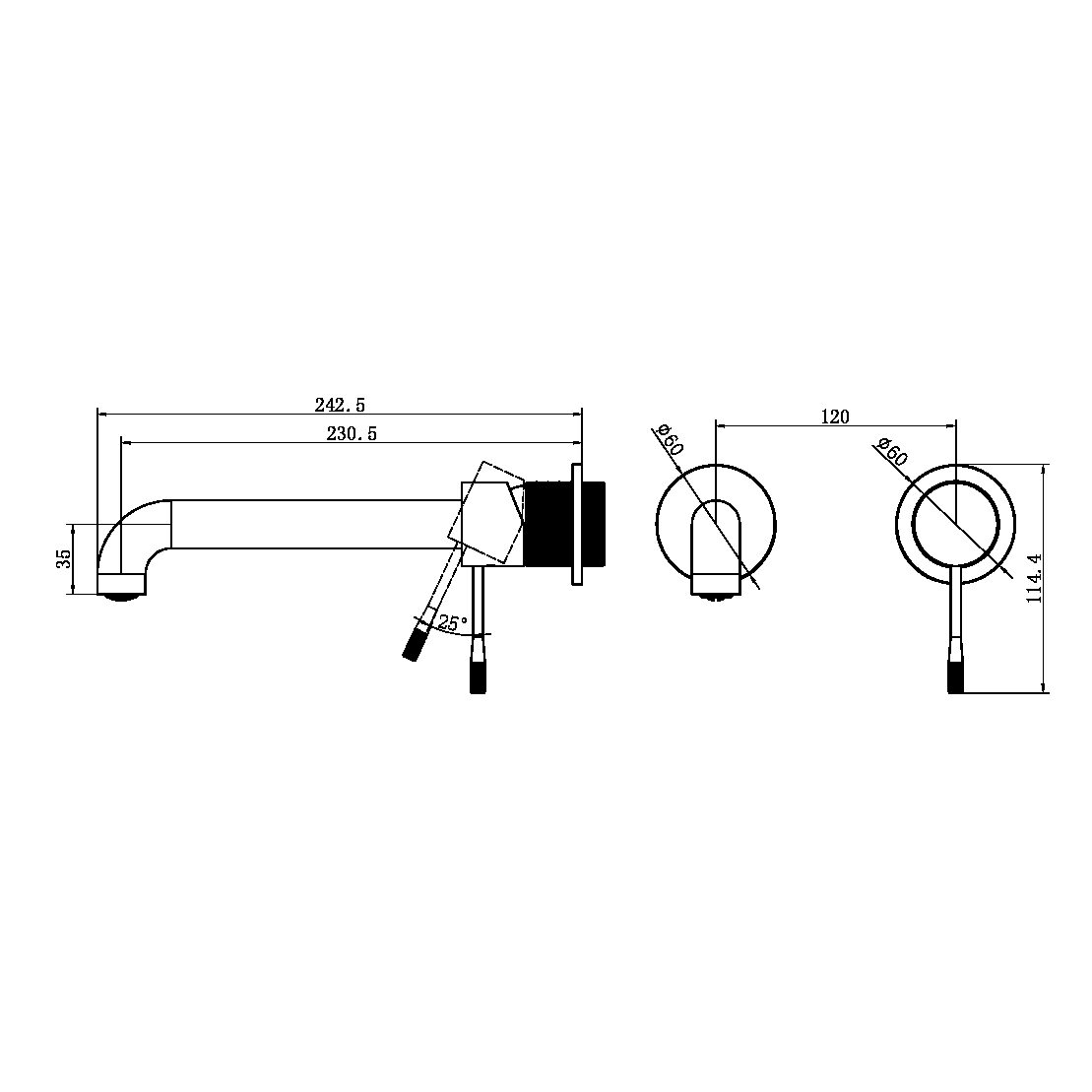 OPAL WALL BASIN/BATH MIXER WALL MOUNTED FAUCET 120/160/185/230/260 MM SPOUT SEPARATE BACK PLATE GRAPHITE (NR251907b120/160/185/230/260GR)