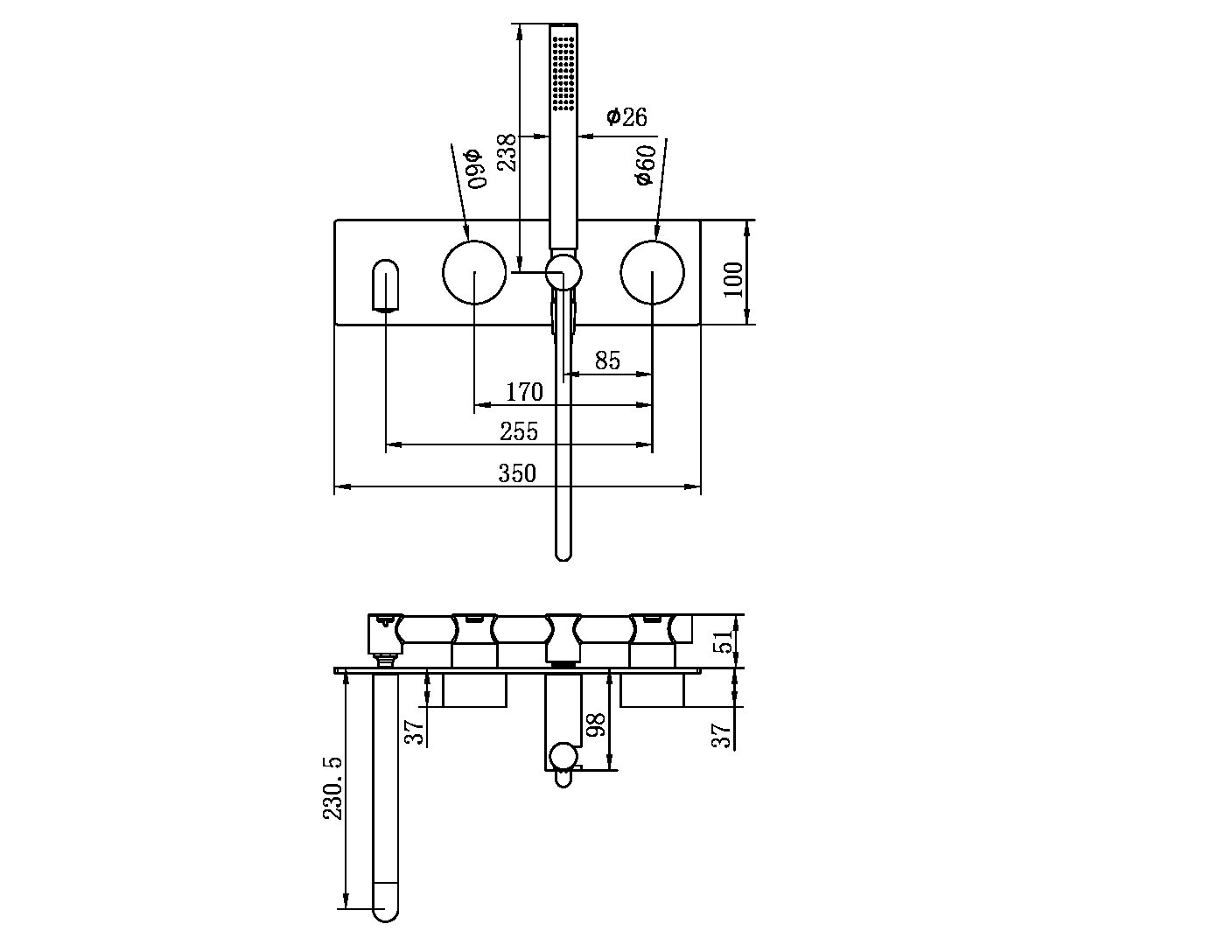 KARA PROGRESSIVE SHOWER SYSTEM SHOWER FAUCET SET WITH SPOUT 230MM/250MM BRUSHED BRONZE (NR271903a230/250BZ)