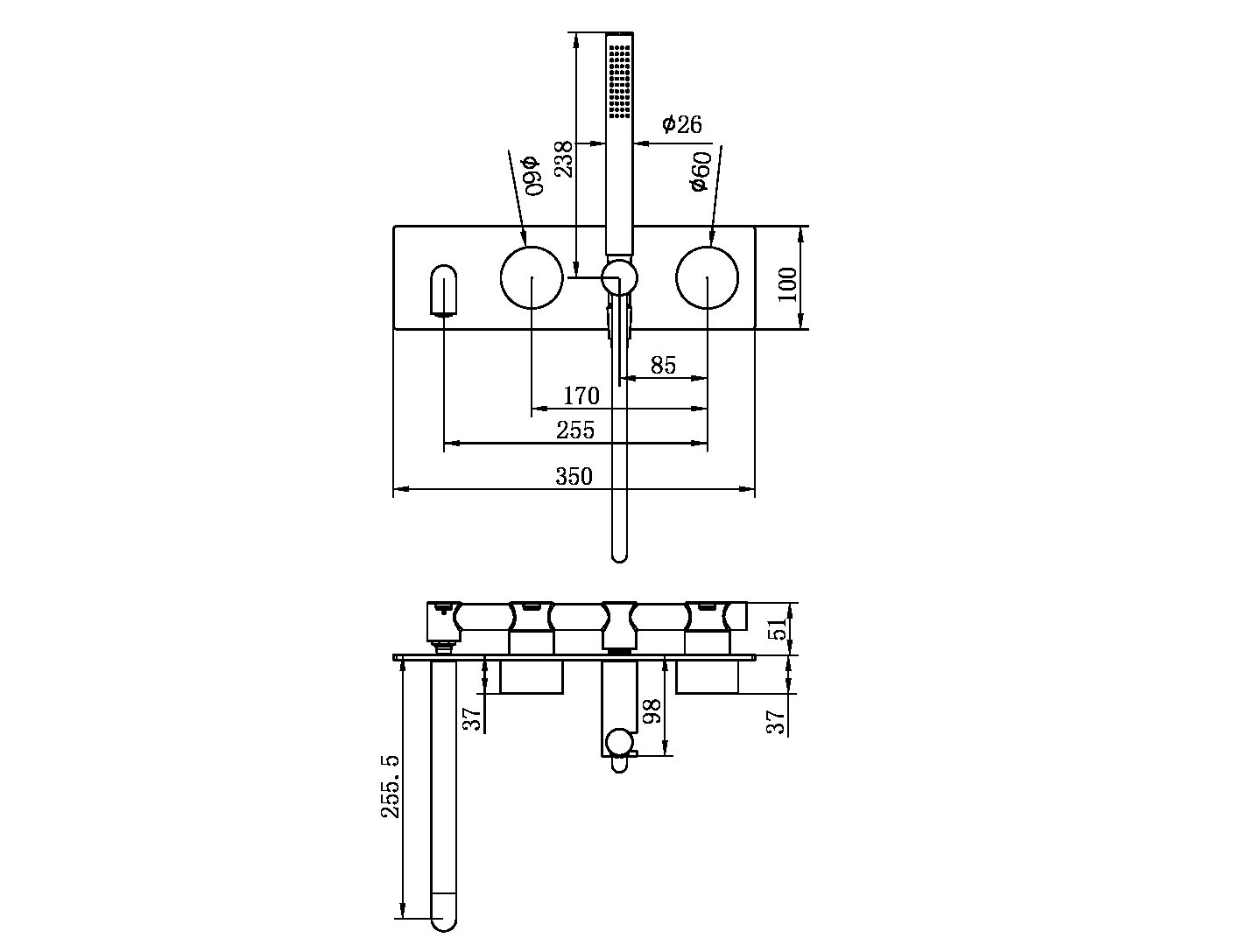 KARA PROGRESSIVE SHOWER SYSTEM SHOWER FAUCET SET WITH SPOUT 230MM/250MM BRUSHED BRONZE (NR271903a230/250BZ)