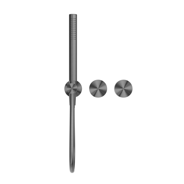 KARA PROGRESSIVE SHOWER SYSTEM SEPARATE PLATE SHOWER FAUCET SET WITH 2 HANDLES GUN METAL (NR271903dGM)