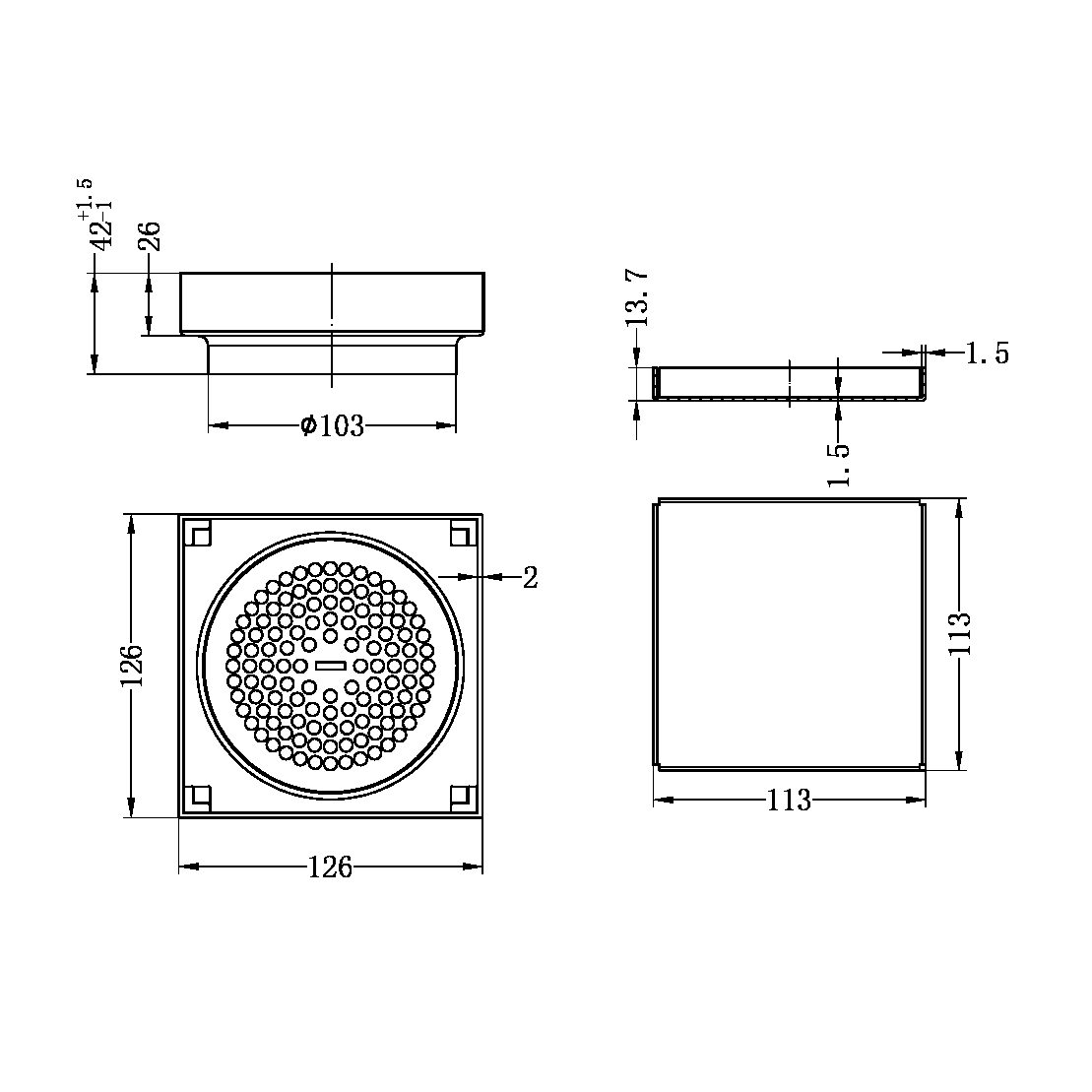 130MM SQUARE TILE INSERT FLOOR WASTE 100MM OUTLET SHOWER DRAIN FLOOR DRAIN BRUSHED NICKEL (NRFW008BN)