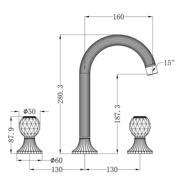 SAN ROMEDIO 2 CRYSTAL HANDLES BASIN TAP SETS BASIN VESSEL FAUCET BRASS BATHROOM FAUCETS BRUSHED BRONZE (NR262301aBZ)
