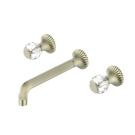 SAN ROMEDIO WALL BASIN/BATH SET SPOUT BATHTUB FAUCETS 2 CRYSTAL HANDLES BRUSHED GOLD (NR262307aBG)