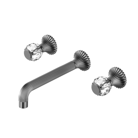 SAN ROMEDIO WALL BASIN/BATH SET SPOUT BATHTUB FAUCETS 2 CRYSTAL HANDLES GUN METAL GREY (NR262307aGM)