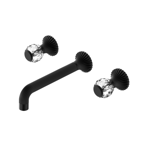 SAN ROMEDIO WALL BASIN/BATH SET SPOUT BATHTUB FAUCETS 2 CRYSTAL HANDLES MATTE BLACK (NR262307aMB)