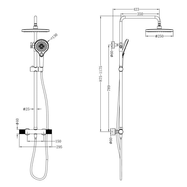 OPAL SHOWER SYSTEM SHOWER SET WITH AIR SHOWER SHOWER FAUCET GRAPHITE (NR251905kGR)