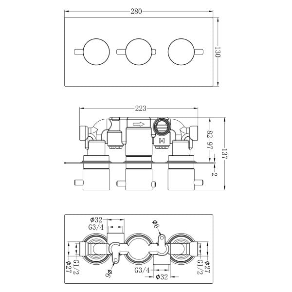 OPAL THERMOSTATIC SHOWER MIXER WITH DIVERTOR SEPARATE PLATE MULTI FUNCTION THERMOSTATIC SHOWER BRASS VALVE BRUSHED NICKEL (NR251909wBN)
