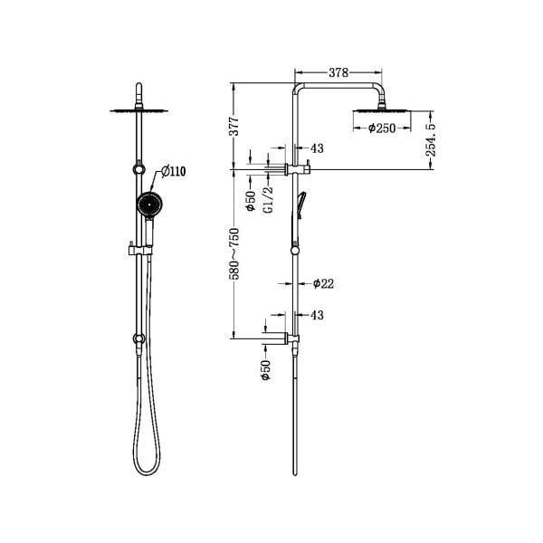 ROUND PROJECT TWIN SHOWER FAUCET SET SHOWER SYSTEM BRUSHED GOLD (NR232105FBG)