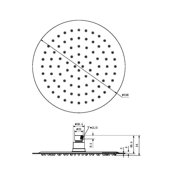 250MM ROUND STAINLESS STEEL ROUND RAINFALL SHOWER HEAD ULTRA THIN DESIGN MATTE BLACK (NR507036MB)