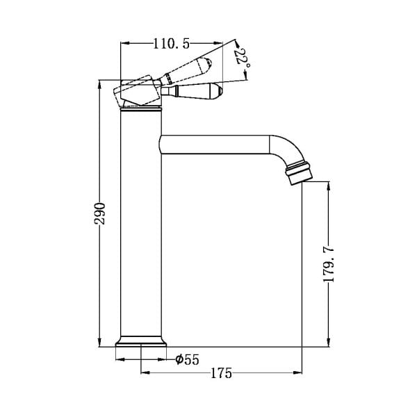 YORK STRAIGHT TALL BASIN MIXER TAPS WITH BLACK PORCELAIN LEVER BATHROOM FAUCETS CHROME (NR692101A03CH)