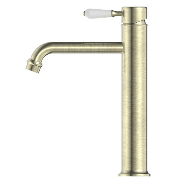 YORK STRAIGHT TALL BASIN MIXER WITH WHITE PORCELAIN LEVER BATHROOM FAUCETS AGED BRASS (NR692101A01AB)