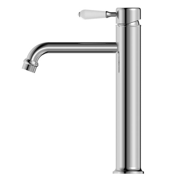 YORK STRAIGHT TALL BASIN MIXER WITH WHITE PORCELAIN LEVER BATHROOM FAUCETS CHROME (NR692101A01CH)