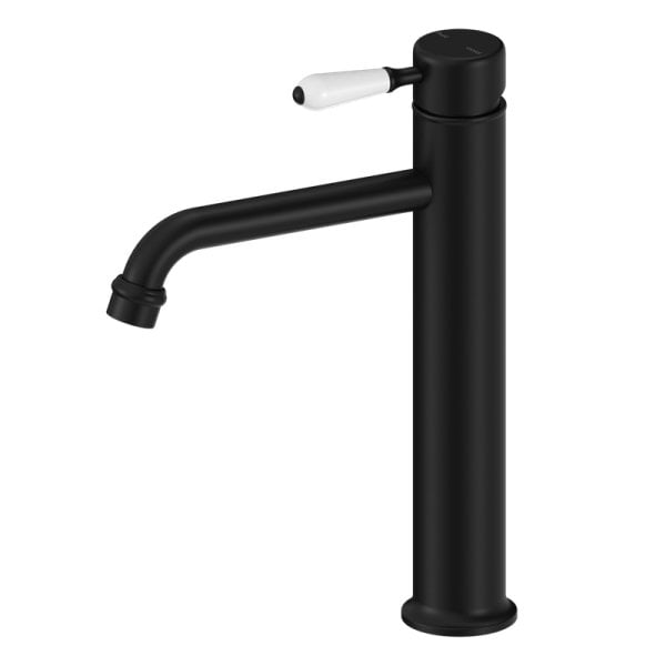 YORK STRAIGHT TALL BASIN MIXER WITH WHITE PORCELAIN LEVER BATHROOM FAUCETS MATTE BLACK (NR692101A01MB)
