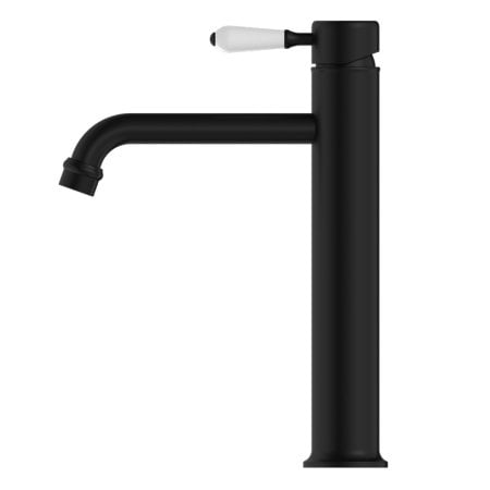 YORK STRAIGHT TALL BASIN MIXER WITH WHITE PORCELAIN LEVER BATHROOM FAUCETS MATTE BLACK (NR692101A01MB)