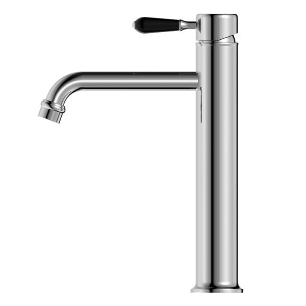 YORK STRAIGHT TALL BASIN MIXER TAPS WITH BLACK PORCELAIN LEVER BATHROOM FAUCETS CHROME (NR692101A03CH)