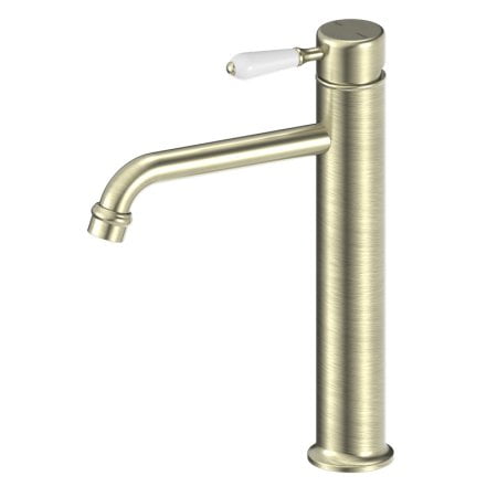 YORK STRAIGHT TALL BASIN MIXER WITH WHITE PORCELAIN LEVER BATHROOM FAUCETS AGED BRASS (NR692101A01AB)