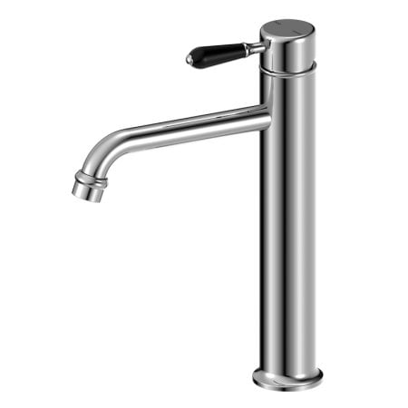 YORK STRAIGHT TALL BASIN MIXER TAPS WITH BLACK PORCELAIN LEVER BATHROOM FAUCETS CHROME (NR692101A03CH)