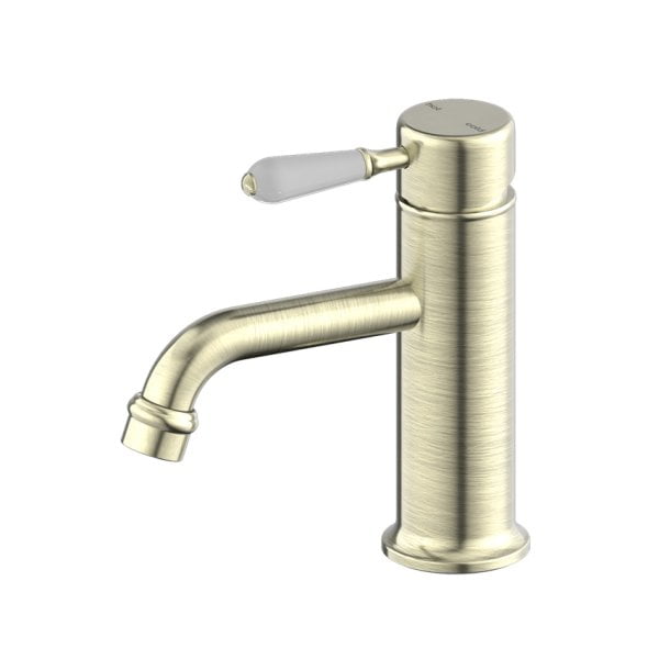 YORK STRAIGHT BASIN MIXER TAPS WITH WHITE PORCELAIN LEVER BATHROOM FAUCETS AGED BRASS (NR692101B01AB)