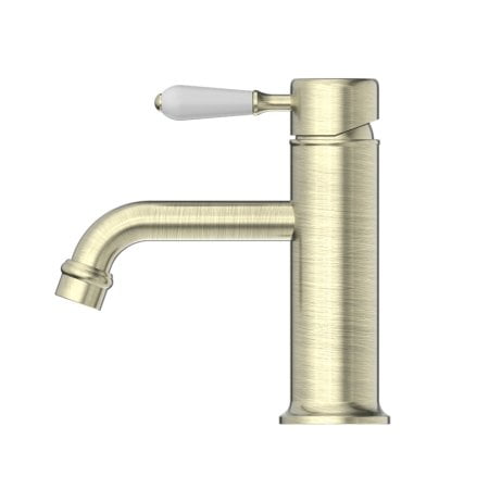 YORK STRAIGHT BASIN MIXER TAPS WITH WHITE PORCELAIN LEVER BATHROOM FAUCETS AGED BRASS (NR692101B01AB)