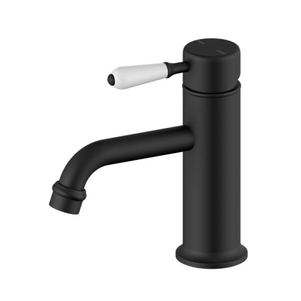 YORK STRAIGHT BASIN MIXER TAPS WITH WHITE PORCELAIN LEVER BATHROOM FAUCETS MATTE BLACK (NR692101B01MB)