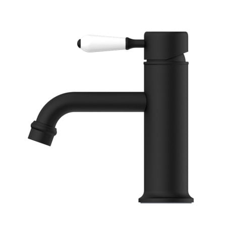 YORK STRAIGHT BASIN MIXER TAPS WITH WHITE PORCELAIN LEVER BATHROOM FAUCETS MATTE BLACK (NR692101B01MB)