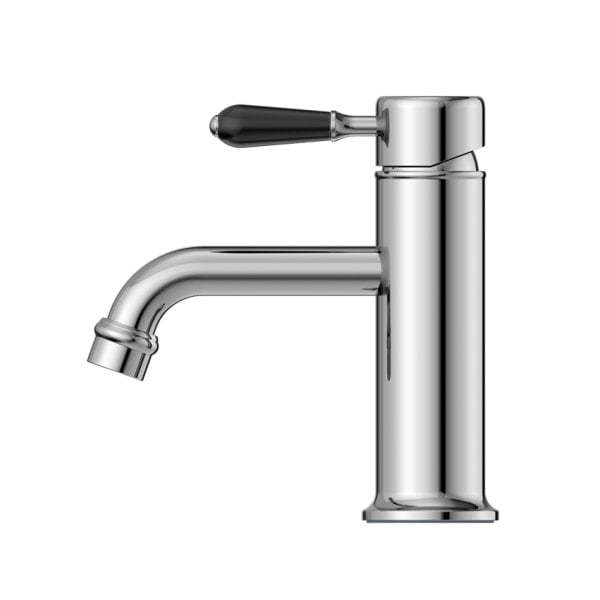 YORK STRAIGHT BASIN MIXER TAPS WITH BLACK PORCELAIN LEVER BATHROOM FAUCETS CHROME (NR692101B03CH)