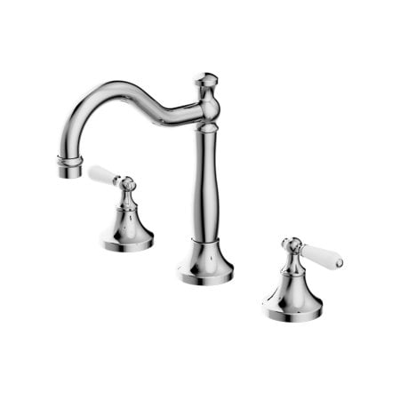 YORK BASIN TAP SET WITH WHITE PORCELAIN LEVER BATHROOM BASIN MIXER FAUCET CHROME (NR692102A01CH)