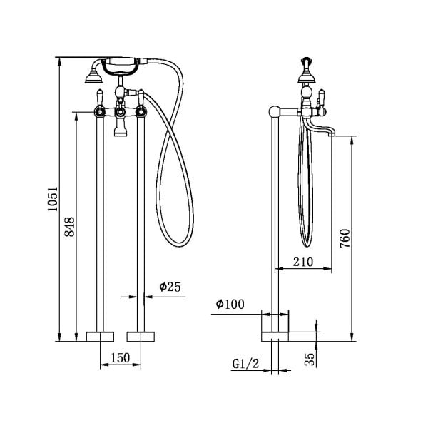 YORK FREESTANDING BATH SET WITH METAL HAND SHOWER SET BATHROOM TUB FAUCETS WITH HAND SHOWER Brushed Nickel (NR692103a02BN)