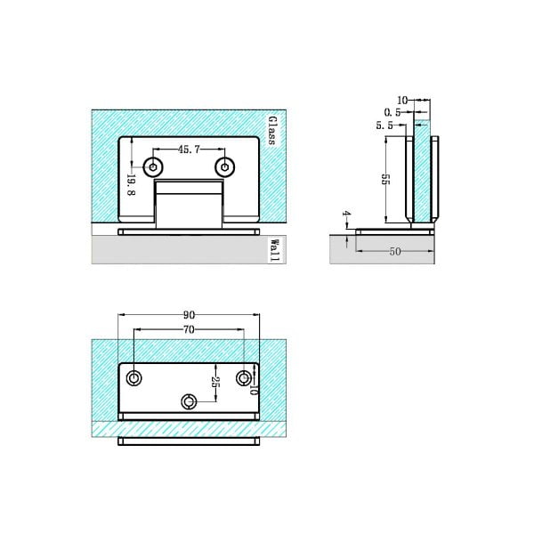 90 DEGREE GLASS TO WALL SHOWER HINGE HARDWARE REPLACEMENT PART 10MM GLASS BRUSHED NICKEL (NRSH101ABN)