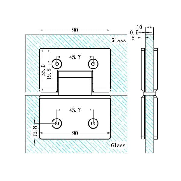 180 DEGREE GLASS TO GLASS SHOWER HINGE HARDWARE REPLACEMENT PART 10MM GLASS GUN METAL (NRSH102AGM)