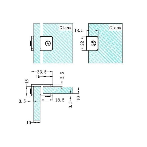 OVER-PANEL GLASS TO GLASS FITTING GLASS CLAMP HEAVY DUTY SQUARE GLASS BRACKET CLAMPS 10MM GLASS MATTE BLACK (NRSH201AMB)