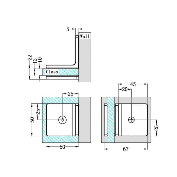90 DEGREE GLASS TO WALL BRACKET GLASS DOOR CLAMP HARDWARE 10MM GLASS GUN METAL (NRSH204AGM)