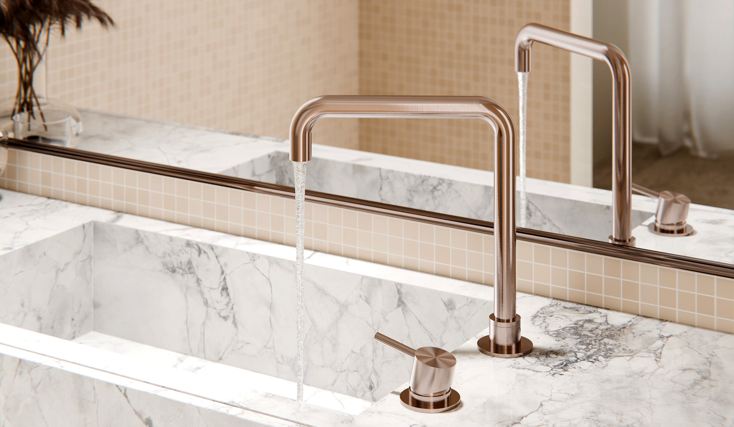 SERENITY BASIN SET ARC SPOUT WITH METAL HANDLE BRUSHED GOLD (24D016BG)