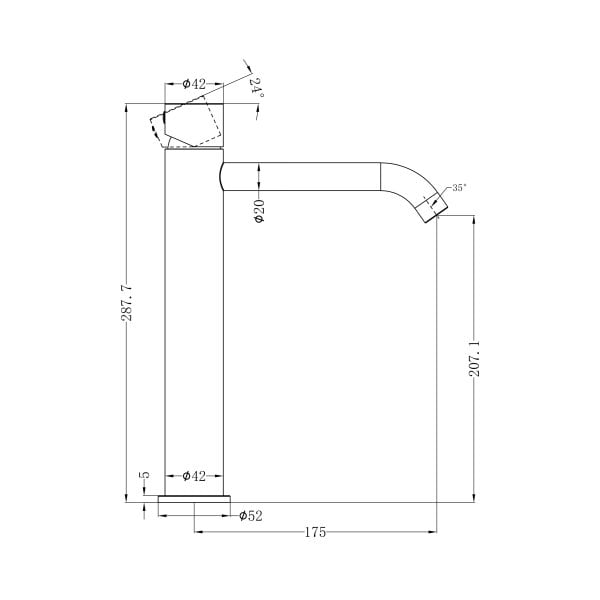 ZEN SS316L TALL BASIN MIXER HANDLESS ONE HOLE SINK FAUCETS GRAPHITE (NR162201cGR)