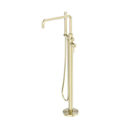 ZEN SS316L FREESTANDING BATHTUB FAUCET FLOOR MOUNTED TUB FILLER WIHT HAND SHOWER 360 DEGREE SWIVEL STANDING SPOUT BRUSHED GOLD (NR162203A02BG)