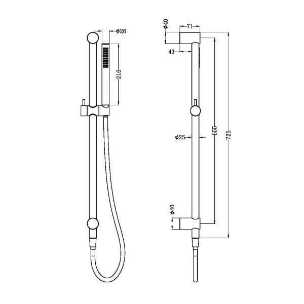 ZEN SS316L SHOWER RAIL SHOWER SLIDE BAR HANDELD GRAPHITE (NR162205B02GR)